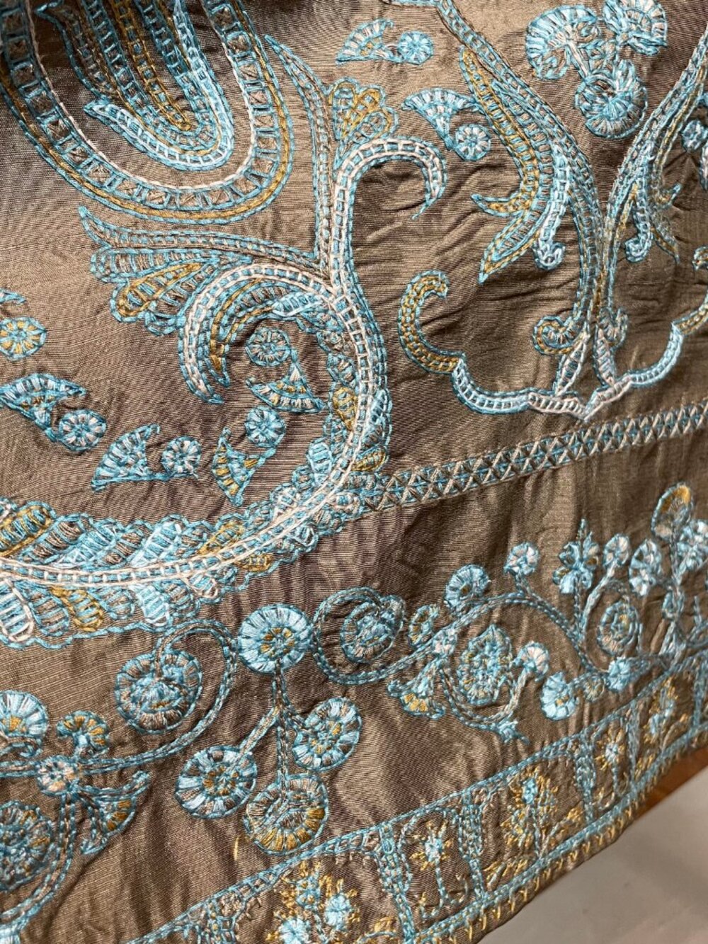 Johnny Was Silk Coat with Light Blue/Teal Embroidery - Picture 6 of 13